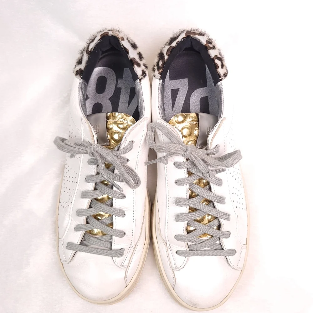 P448 Women's John Pearl Bubble Cow Print Calf Hair Sneakers In White Women's 38